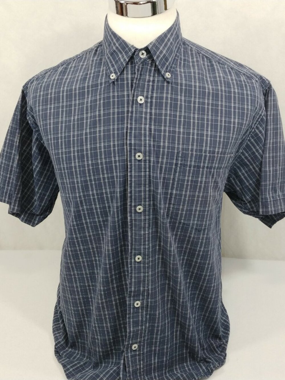 Wrangler Hero Blue Plaid Cool Cotton S/S Button Down Casual Western Shirt Mens L
